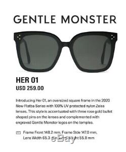 2020 Gentle Monster Sunglasses Her Black Frame Black Zeiss Lenses