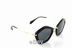 $450 NEW Genuine MIU MIU Glossy Black Pentagonal Sunglasses MU 06O 1AB-1A1 06OS