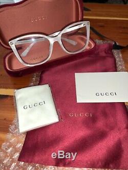 Authentic Gucci GG0026O-003 Womens Ivory Designer Cat Eyeglasses 53mm Pearl NEW