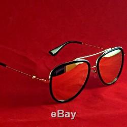 Authentic Gucci GG0062S 001 57mm Urban Collection Black/Gold Aviator Sunglasses