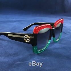 Authentic Gucci GG0083S 001 Squared Ubran Sunglasses Red black Green 55MM New