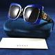 Authentic Gucci Gg0083s 003 Squared Blue Havana Brown Sunglasses Women New 55mm