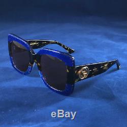 Authentic Gucci GG0083S 003 Squared Blue Havana Brown Sunglasses Women NEW 55MM