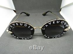 Authentic Gucci GG0113S 001 Black Gold Sunglasses 44mm L'Aveugle Par Amour