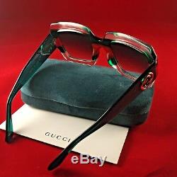 Authentic Gucci GG0178S 007 Transparent Green Red Squared Multicolor Sunglasses