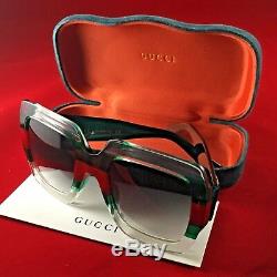 Authentic Gucci GG0178S 007 Transparent Green Red Squared Multicolor Sunglasses