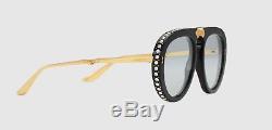 Authentic Gucci GG0307S Foldable 002 Black/Gold Sunglasses
