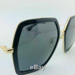 Authentic Gucci Women's Sunglasses GG0106S 001 56mm Black-Gold / Grey Lens