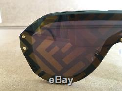 Authentic New Fendi FF M 0039 Shield Sunglasses Black Zucca Gold Logo