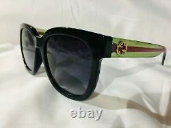 Authentic New Gucci GG0034 Sunglasses Black Frames Gray Lens Green Legs GG Logo