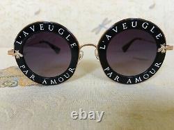 Authentic New Gucci GG0113S 001 Sunglasses L'Aveugle Par Amour Black