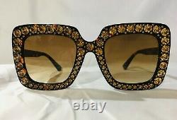 Authentic New Gucci GG0148 S 001 Sunglasses Crystal Havana Frame Brown Lens