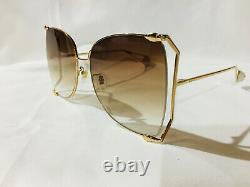 Authentic New Gucci GG0252S Gold Frame Brown Lens Women's Sunglasses Oversize