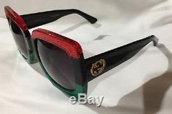 Authentic New Gucci Sunglasses GG0083 Red Green Frame Gray Grey Lens