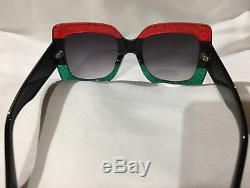 Authentic New Gucci Sunglasses GG0083 Red Green Frame Gray Grey Lens