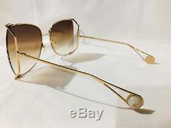 Authentic New Gucci Sunglasses GG0252S 0252S Gold Brown Pearl Oversize