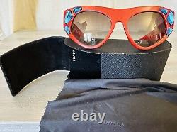 Authentic PRADA Red Sunglasses SPR 21Q Women Cat Eye Blue Crystal Stones, ITALY