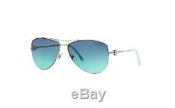 Authentic TIFFANY & CO. Silver Aviator Sunglasses TF 3021 60029S NEW 57mm