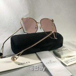 Authnetic Gucci GG0252S Gold/Pink (004 CE) Metal Oversized Sunglasses