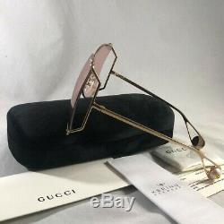 Authnetic Gucci GG0252S Gold/Pink (004 CE) Metal Oversized Sunglasses