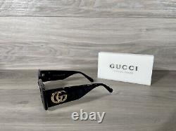 Brand New Gucci GG 0811 Black & Gold Rectangle Sunglasses Ships Now