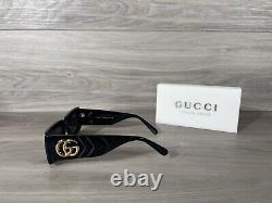 Brand New Gucci GG 0811 Black & Gold Rectangle Sunglasses Ships Now