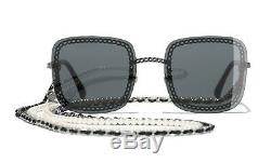 CHANEL 4244 Square Dark Silver / Gray Lens with Pearl Chain Sunglasses %100Auth