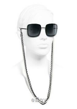 CHANEL 4244 Square Dark Silver / Gray Lens with Pearl Chain Sunglasses %100Auth