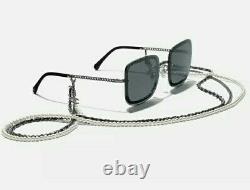 CHANEL CH 4244 Square Dark Silver / Gray Lens with Chain Pearl Sunglasses