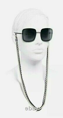 CHANEL CH 4244 Square Dark Silver / Gray Lens with Chain Pearl Sunglasses
