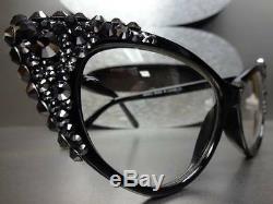 CLASSIC VINTAGE CAT EYE Style Clear Lens EYE GLASSES Hematite Crystals Handmade