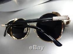CLASSIC VINTAGE RETRO 60's STEAMPUNK CYBER Round Blinder SUN GLASSES Gold Frame