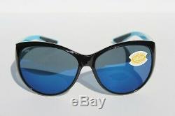COSTA DEL MAR La Mar 580P POLARIZED Sunglasses Womens Black White Aqua/Blue NEW