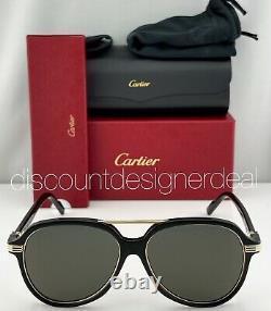 Cartier Aviator Sunglasses CT0159S 001 Black Gold Frame Gold Flash Gray Lens 57