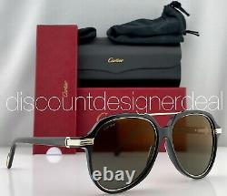 Cartier Aviator Sunglasses CT0159S 001 Black Gold Frame Gold Flash Gray Lens 57