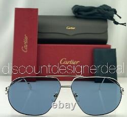 Cartier C Decor Sunglasses CT0111S 002 Silver Metal Frame Blue AR Lens 62mm NEW