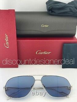 Cartier C Decor Sunglasses CT0111S 002 Silver Metal Frame Blue AR Lens 62mm NEW
