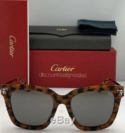 Cartier Cateye Sunglasses Havana Frame Silver Temples Gray Mirror CT0025SA