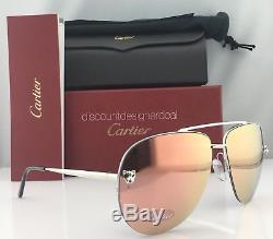 Cartier Panthere Aviator Sunglasses Pink Mirror Lenses / Silver Metal ESW00175