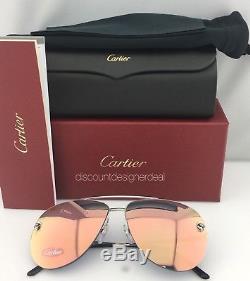 Cartier Panthere Aviator Sunglasses Pink Mirror Lenses / Silver Metal ESW00175