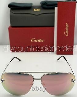 Cartier Panthère Aviator Sunglasses Silver Pink Mirrored Lens CT0065S 005 60mm