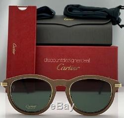 Cartier Première Sunglasses Brown Wood Frame Gold / Green Polarized CT0054S 001