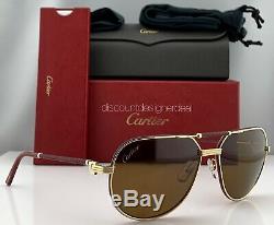 Cartier Première Sunglasses CT0053S 001 Red Leather Gold Brown Polarized Lens 61