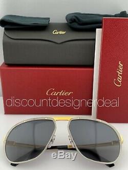 Cartier Santos Aviator Sunglasses Gold Ruthenium Gray Lens CT0035S 001 60mm NEW