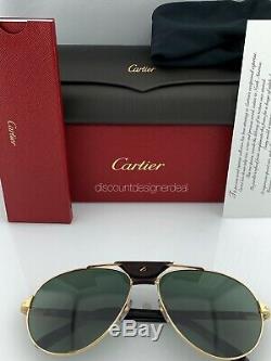 Cartier Santos Aviator Sunglasses Gold Wood Green Polarized Lens CT0096S 002 61