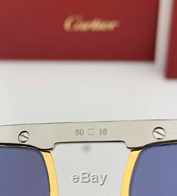 Cartier Santos Aviator Sunglasses Ruthenium Gold Silver Lens CT0035S 003 60mm