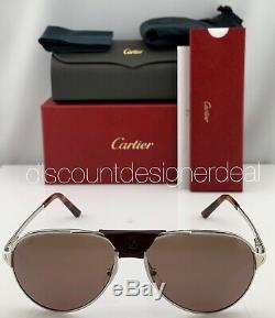 Cartier Santos Aviator Sunglasses Silver Brown Polarized Lenses CT0034S 010 61mm