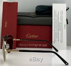 Cartier Santos De Cartier Sunglasses Gold Wood Gray Polarized Lens CT0097S 001
