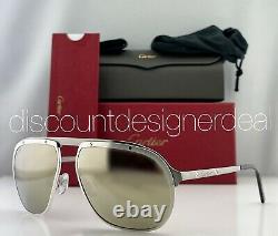Cartier Santos Evolution Sunglasses CT0035S 002 Silver Frame Gold Flash Lens 60