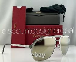 Cartier Santos Evolution Sunglasses CT0035S 002 Silver Frame Gold Flash Lens 60